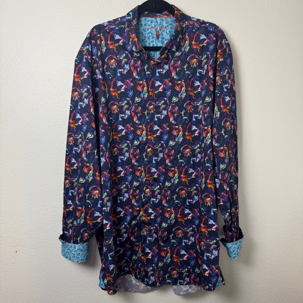 Visconti Black Mens 2XLT Abstract Print Long Sleeve Button Down Shirt Cotton